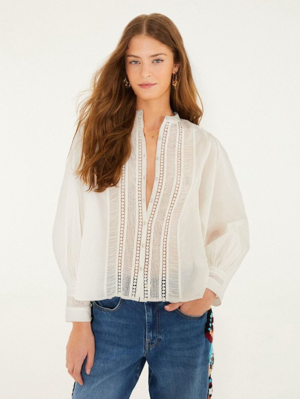 off-white long sleeve buttoned lace blouse